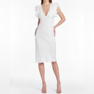 Amanda Uprichard White Midi Dress with Ruffle Sleeves